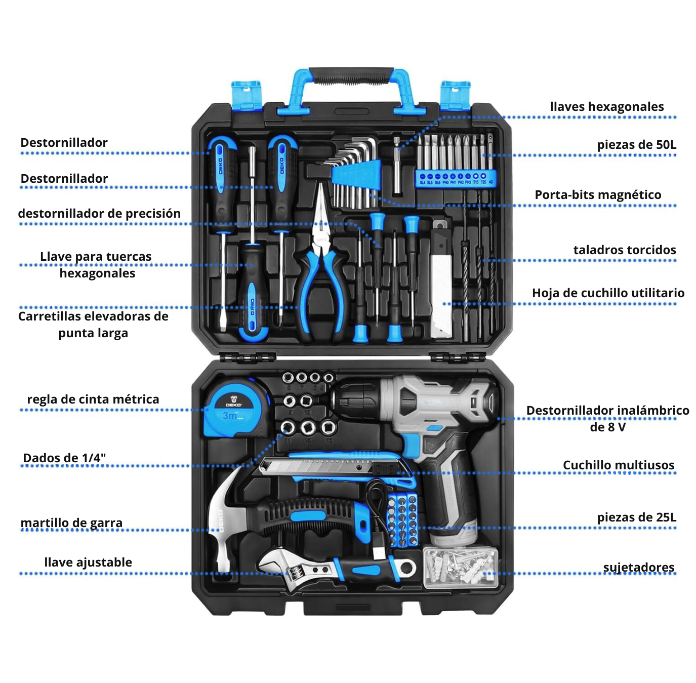 ToolMaster™ - Set de 126 Herramientas con Taladro Recargable