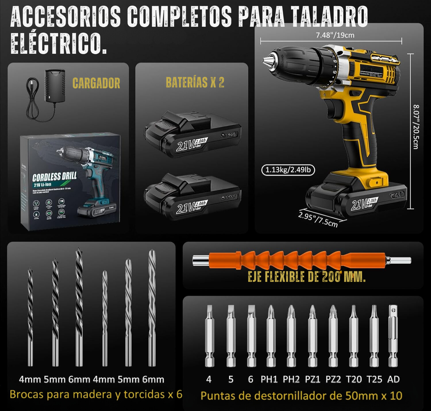 DrillPro™- Taladro inalámbrico +2 Baterías y todos los Accesorios de Regalo